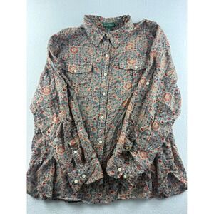 Lauren Ralph Lauren Blue Red Paisley Cotton Button Down Shirt Plus Size 2X